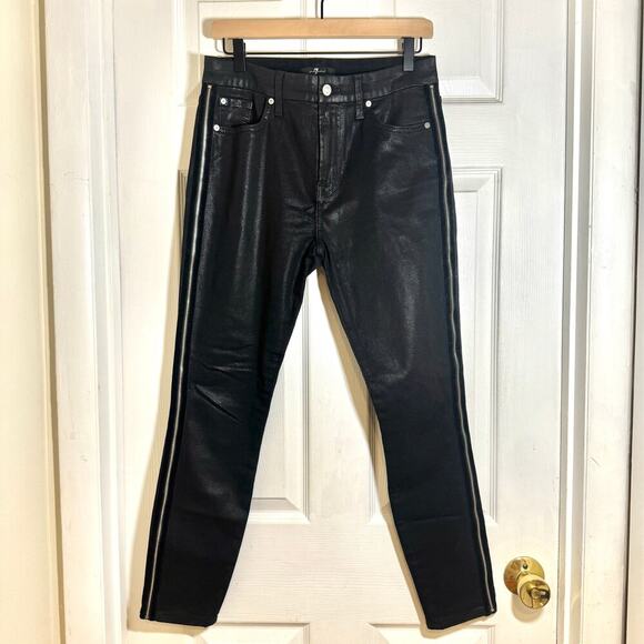 7 For All Mankind Side Zip High Waist Skinny Jeans in B(air) Black with Velvet - Picture 1 of 11
